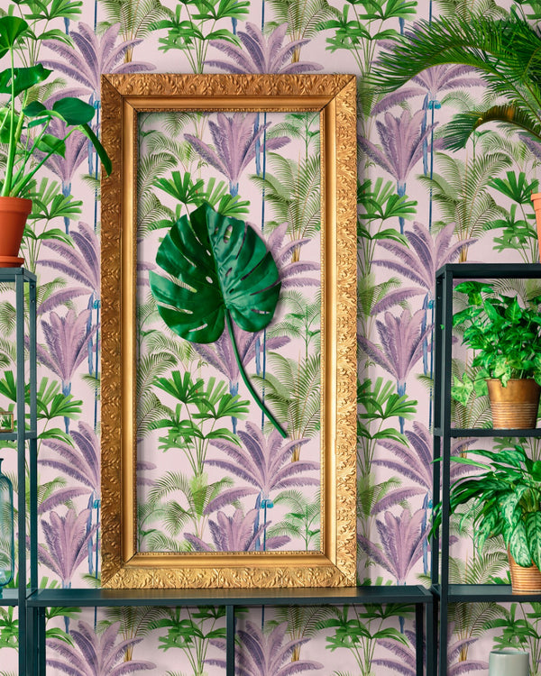 Palmeras - White, Green, Pink, Purple Wallcovering | Mind the Gap