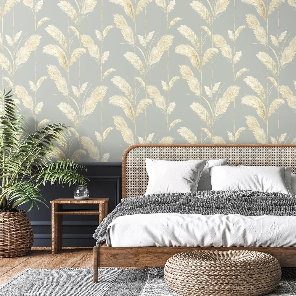 Pampas Grass  Cornflower Blue Wallpaper | Brand McKenzie