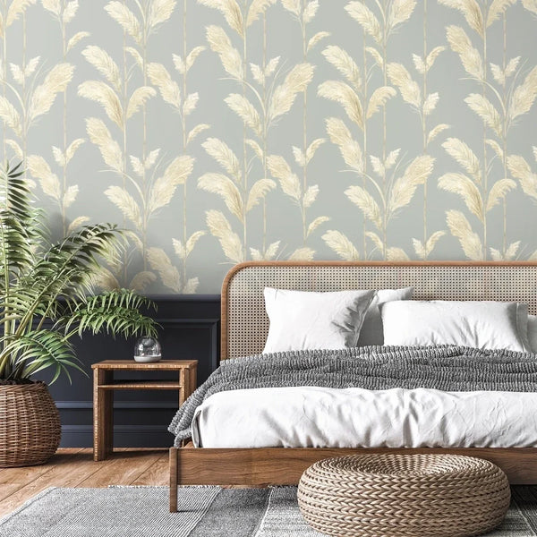Pampas Grass  Cornflower Blue Wallpaper | Brand McKenzie