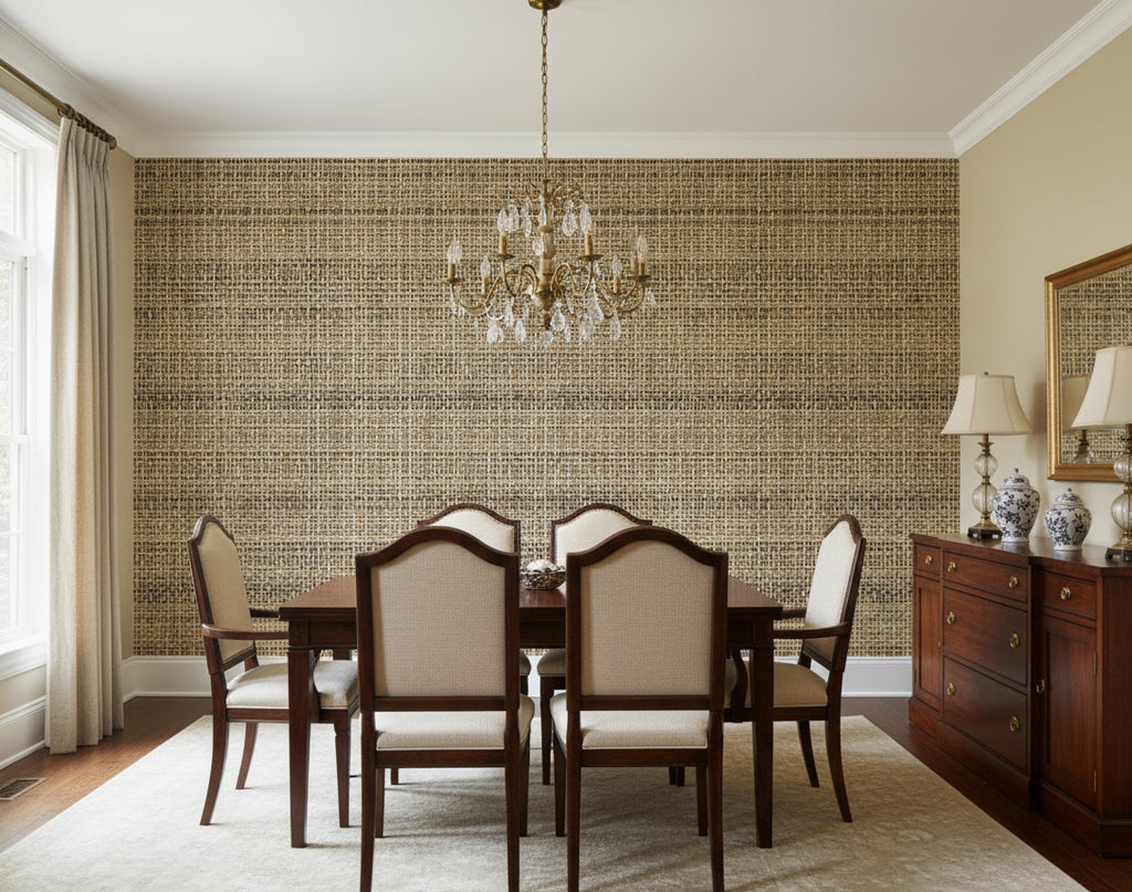 Papalo Paper Grasscloth | Phillipe Romano - dining room room setting