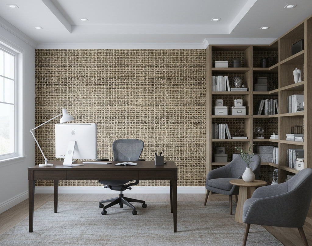 Papalo Paper Grasscloth | Phillipe Romano - office room setting