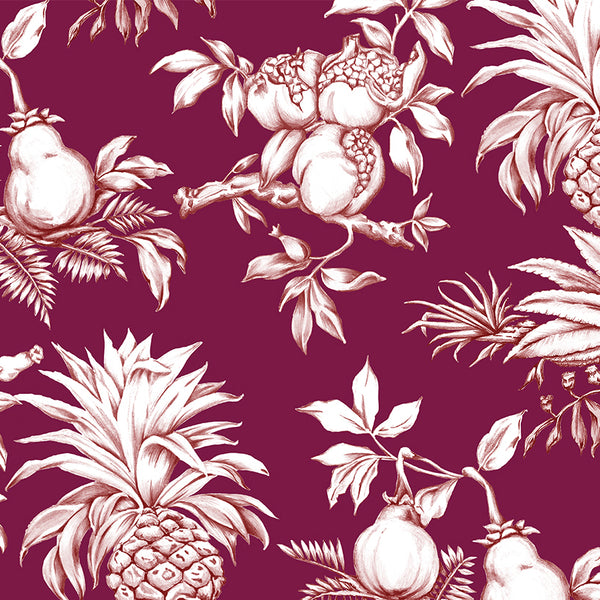 Vintage Pomegranate and Pineapple Toile Traditional | Architectural Wallcoverings
