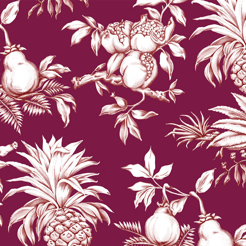 Vintage Pomegranate and Pineapple Toile Wallcovering | DW Bespoke Studios