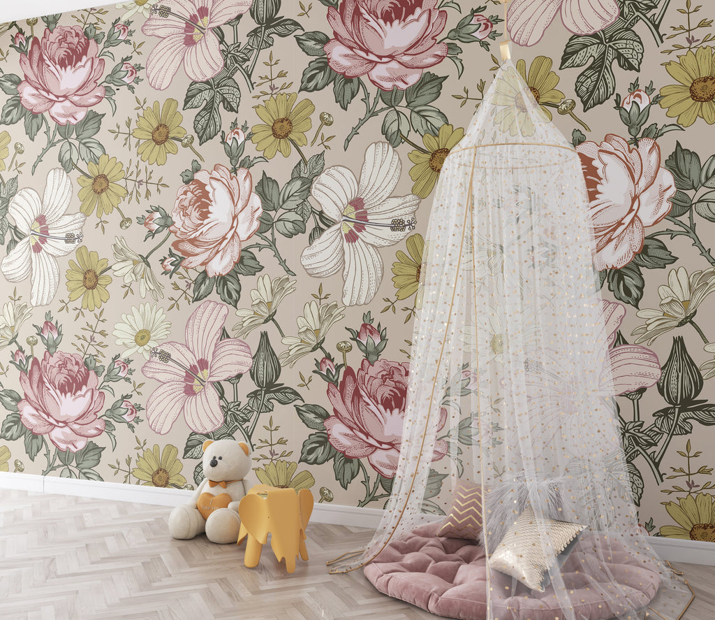 Vintage Garden Ð Warm Beige (Adrian) Wallcovering | DW Bespoke Studios