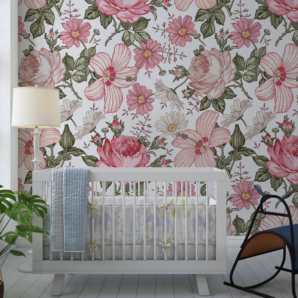 Vintage Garden Ð Classic White (Adrian) Wallcovering | DW Bespoke Studios