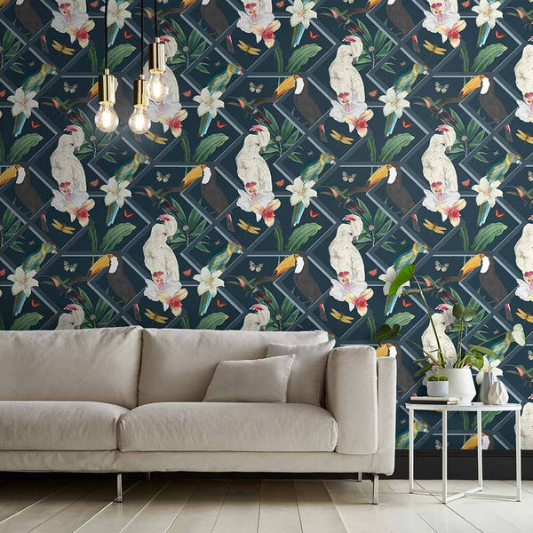 Perch Navy Architectural Wallcovering Wallcovering | Graham & Brown