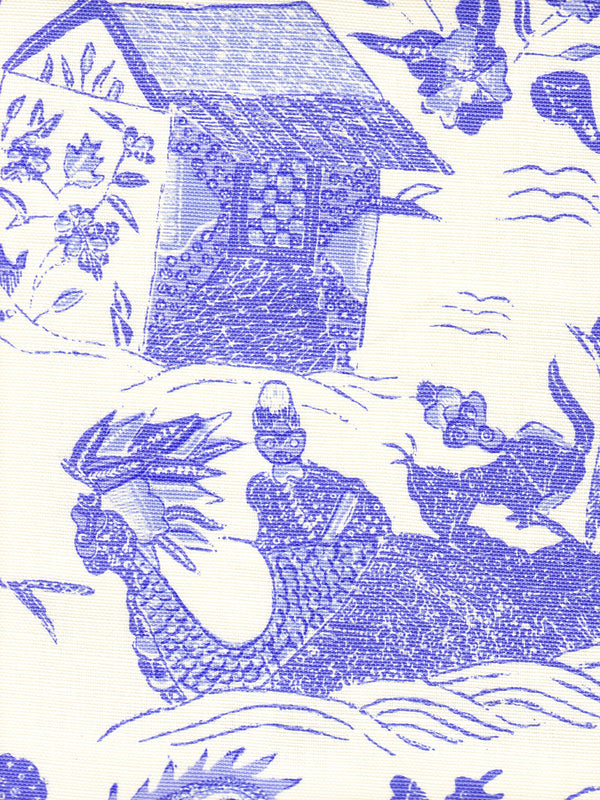 Tableau Ii Periwinkle on Tint Screen Printed - White Fabric | China Seas
