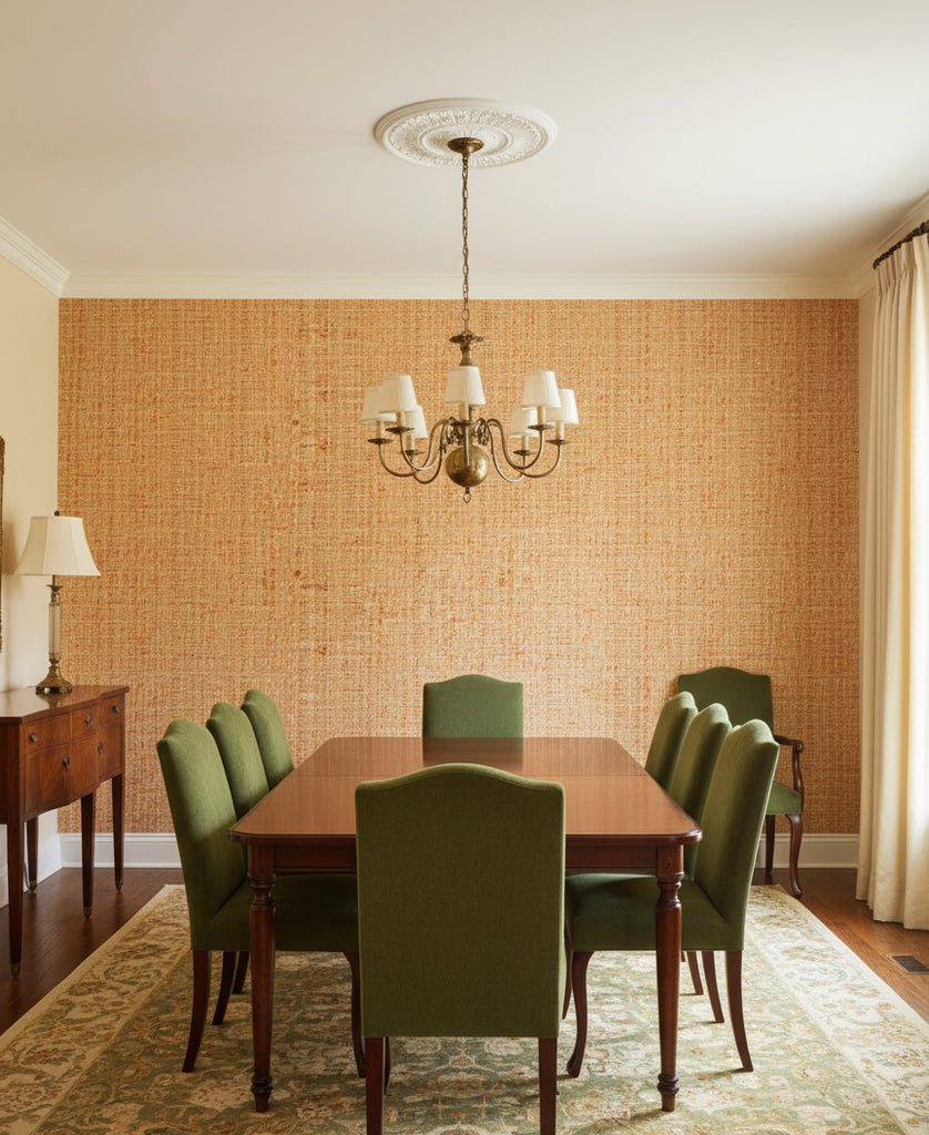 Perugia Amber Grasscloth Wallcovering | Fentucci - dining room room setting
