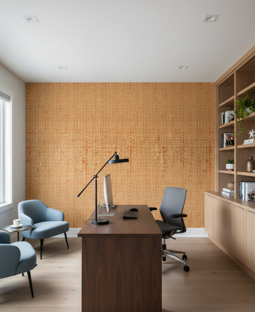 Perugia Amber Grasscloth Wallcovering | Fentucci - office room setting
