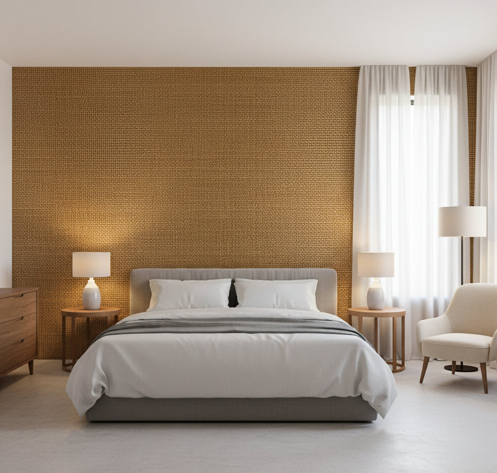 Philipana Grasscloth | Phillipe Romano - bedroom room setting