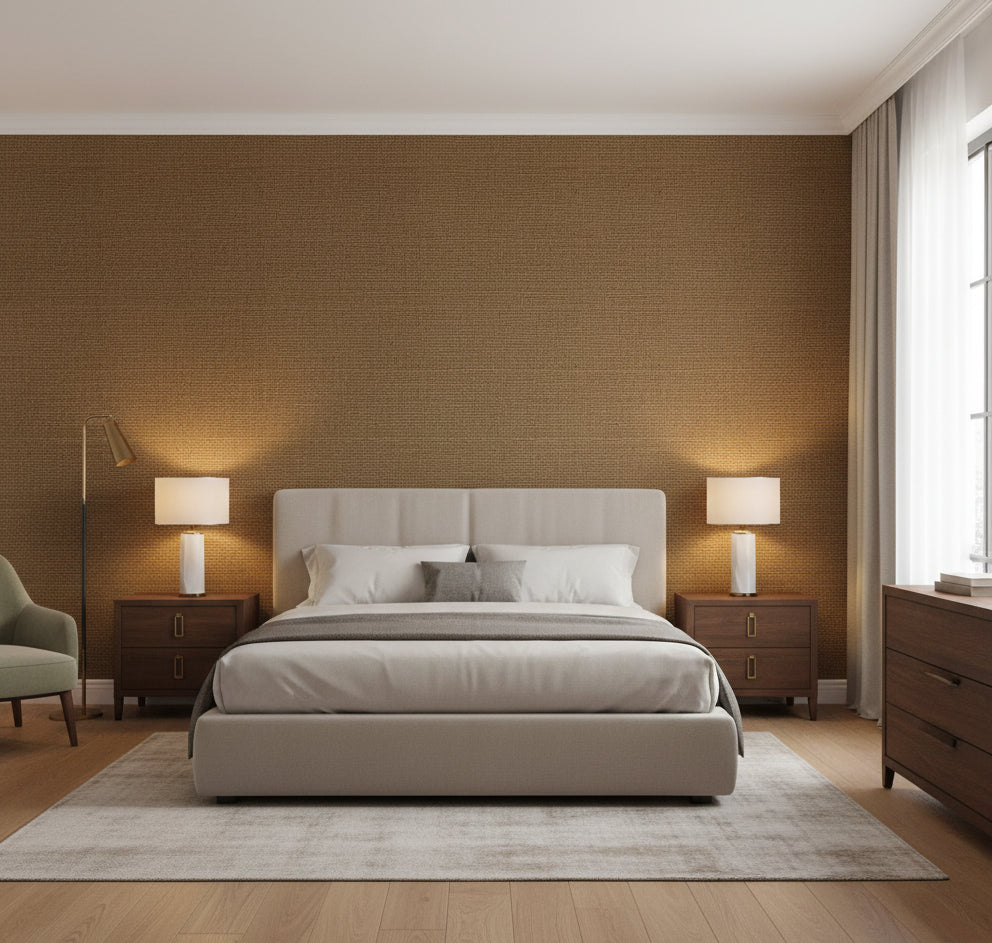Philipana Grasscloth | Phillipe Romano - bedroom room setting