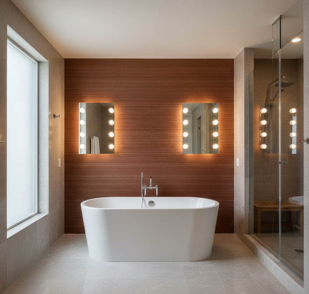 Philipana Grasscloth | Phillipe Romano - bathroom room setting