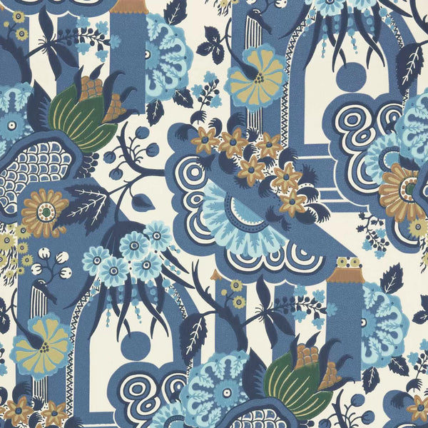 V&a Pineapple Garden - Colbalt - Blue Wallcovering | 1838 Wallcoverings