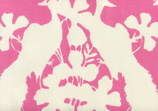 Peacock Blotch Pink on Tint Screen Printed - White Fabric | China Seas