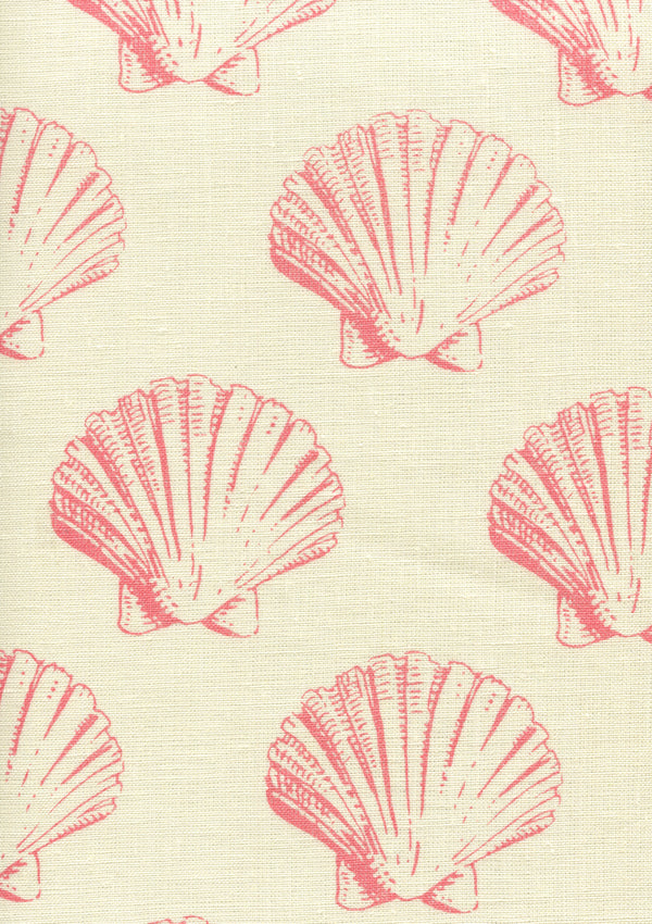 Seashell Pink on Tint Screen Printed - White Fabric | China Seas