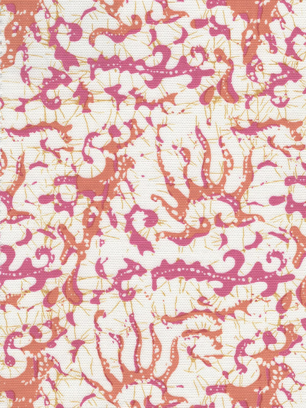 Hulai Batik Pink Orange on White Screen Printed Fabric | China Seas