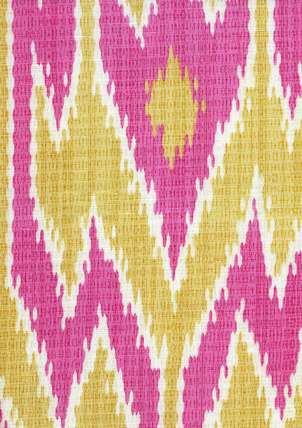 Lucaya Ikat Multi Pink Yellow Screen Printed - White Fabric | China Seas