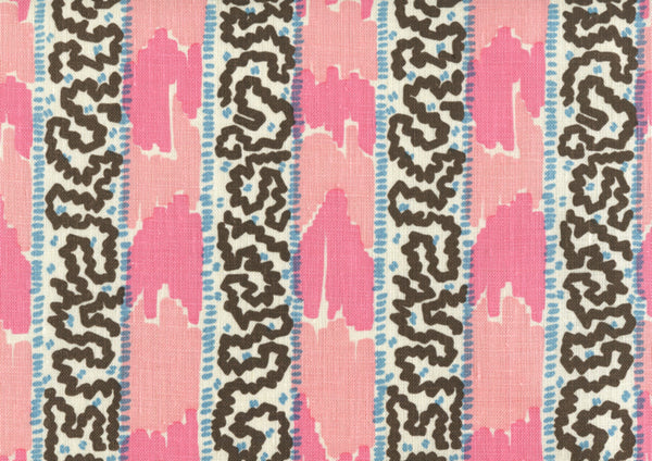 Bijou Stripe Pinks Blue Dots on Linen Screen Printed Fabric | China Seas