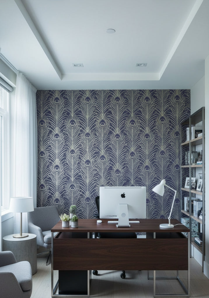 Pippy's Peacock Wallcovering - Dark Blue - office room setting