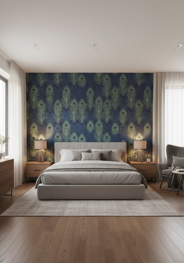 Pippy's Peacock Wallcovering - bedroom room setting
