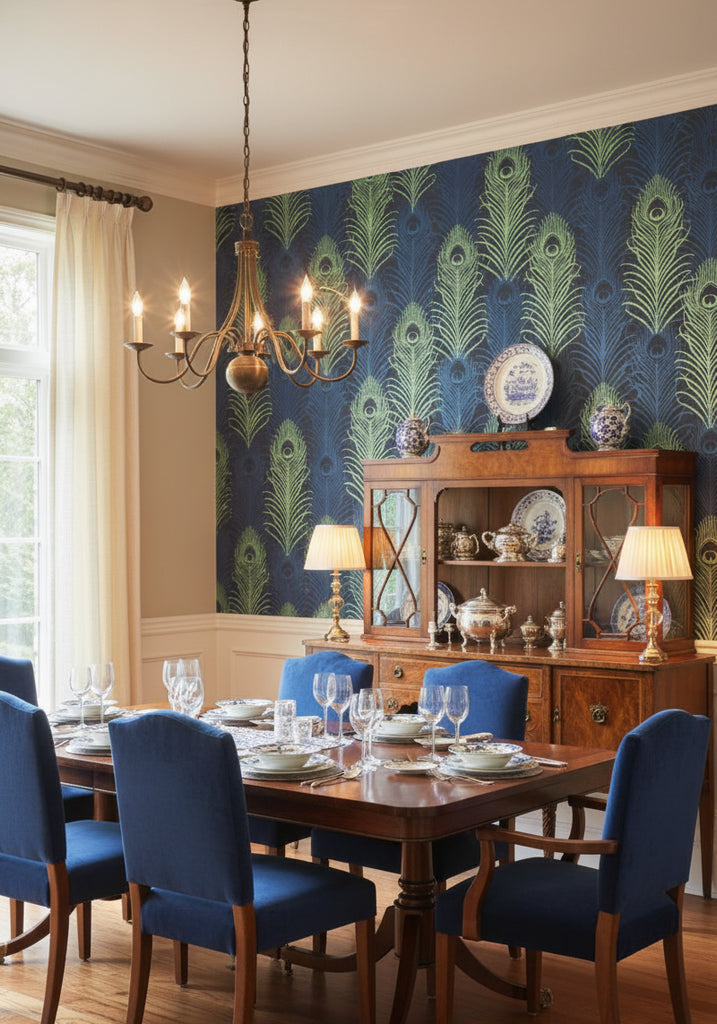 Pippy's Peacock Wallcovering - dining room room setting
