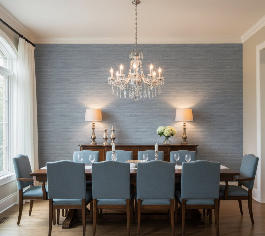 Placido Pleated Grasscloth | Phillipe Romano - dining room room setting
