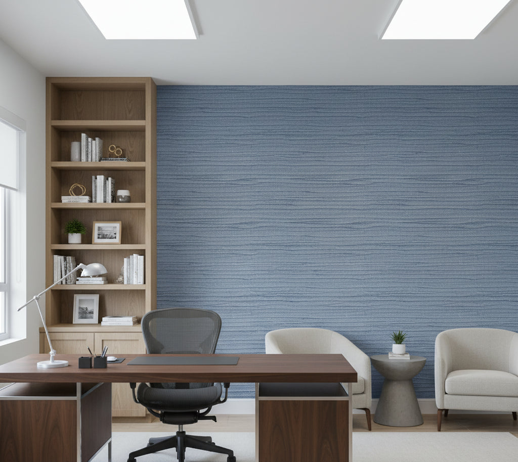 Placido Pleated Grasscloth | Phillipe Romano - office room setting