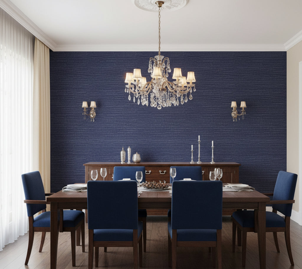 Placido Pleated Grasscloth | Phillipe Romano - dining room room setting