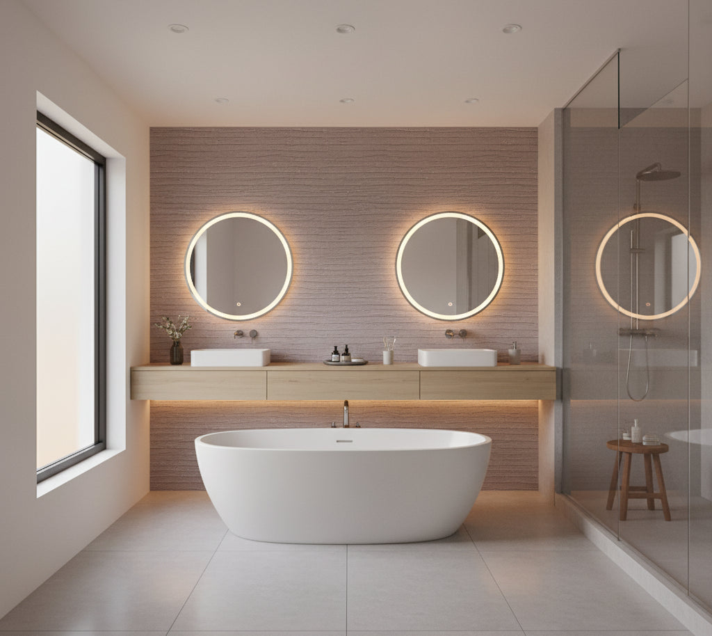 Placido Pleated Grasscloth | Phillipe Romano - bathroom room setting