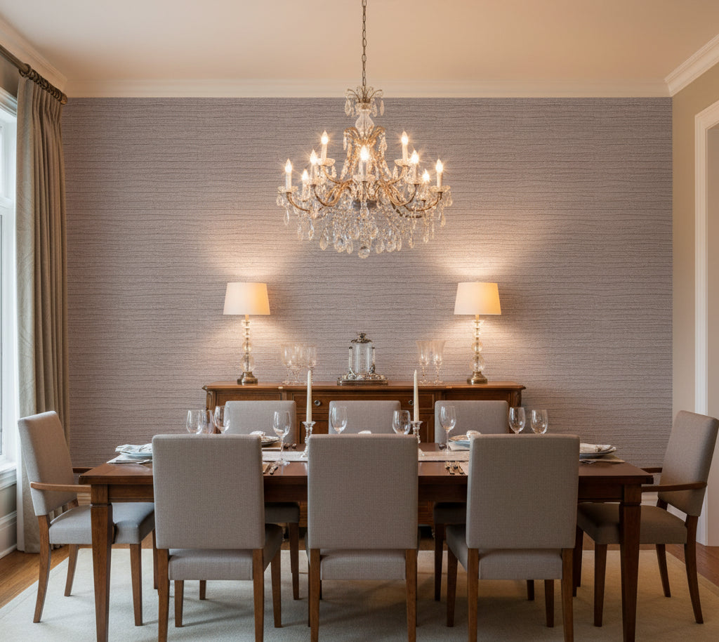 Placido Pleated Grasscloth | Phillipe Romano - dining room room setting
