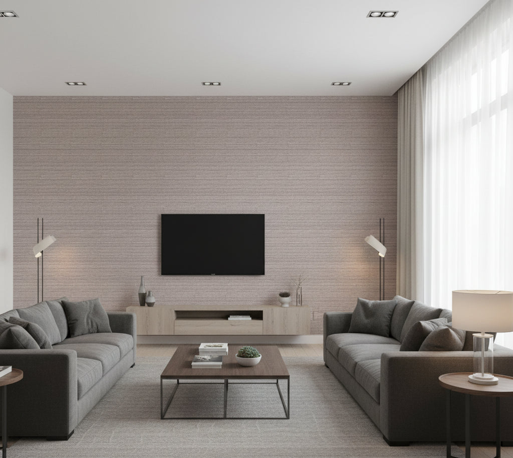 Placido Pleated Grasscloth | Phillipe Romano - living room room setting