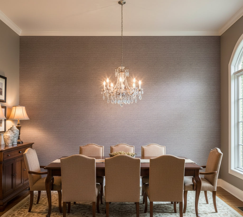 Placido Pleated Grasscloth | Phillipe Romano - dining room room setting