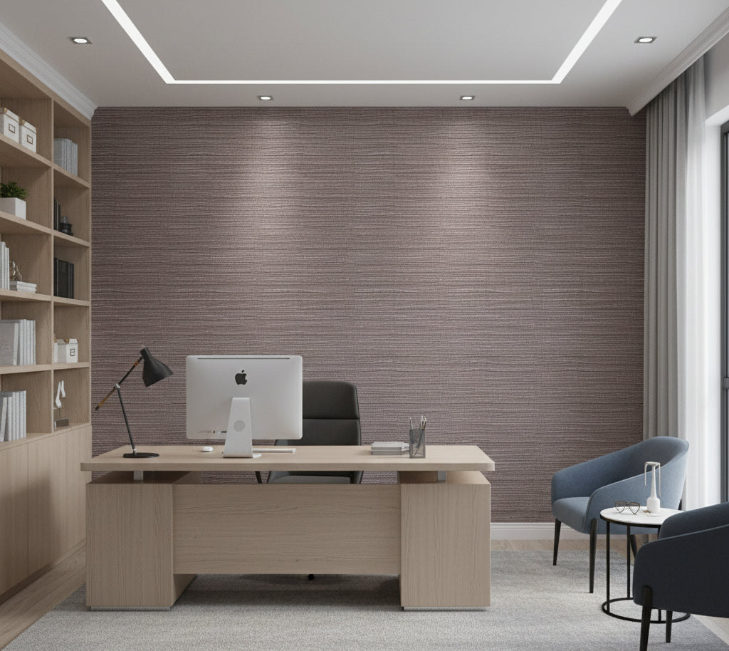 Placido Pleated Grasscloth | Phillipe Romano - office room setting