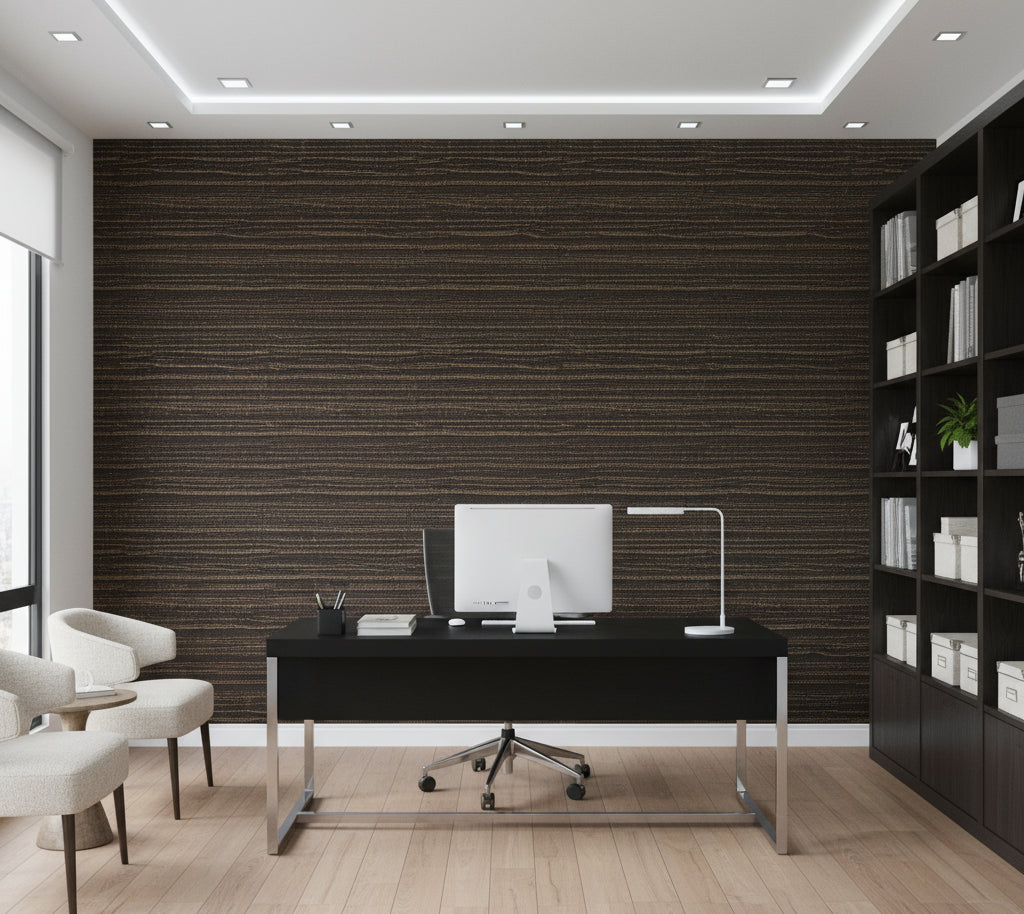 Placido Pleated Grasscloth | Phillipe Romano - office room setting