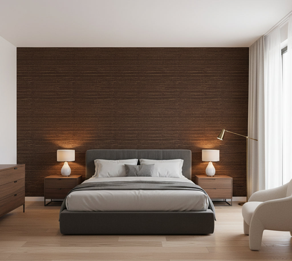 Placido Pleated Grasscloth | Phillipe Romano - bedroom room setting
