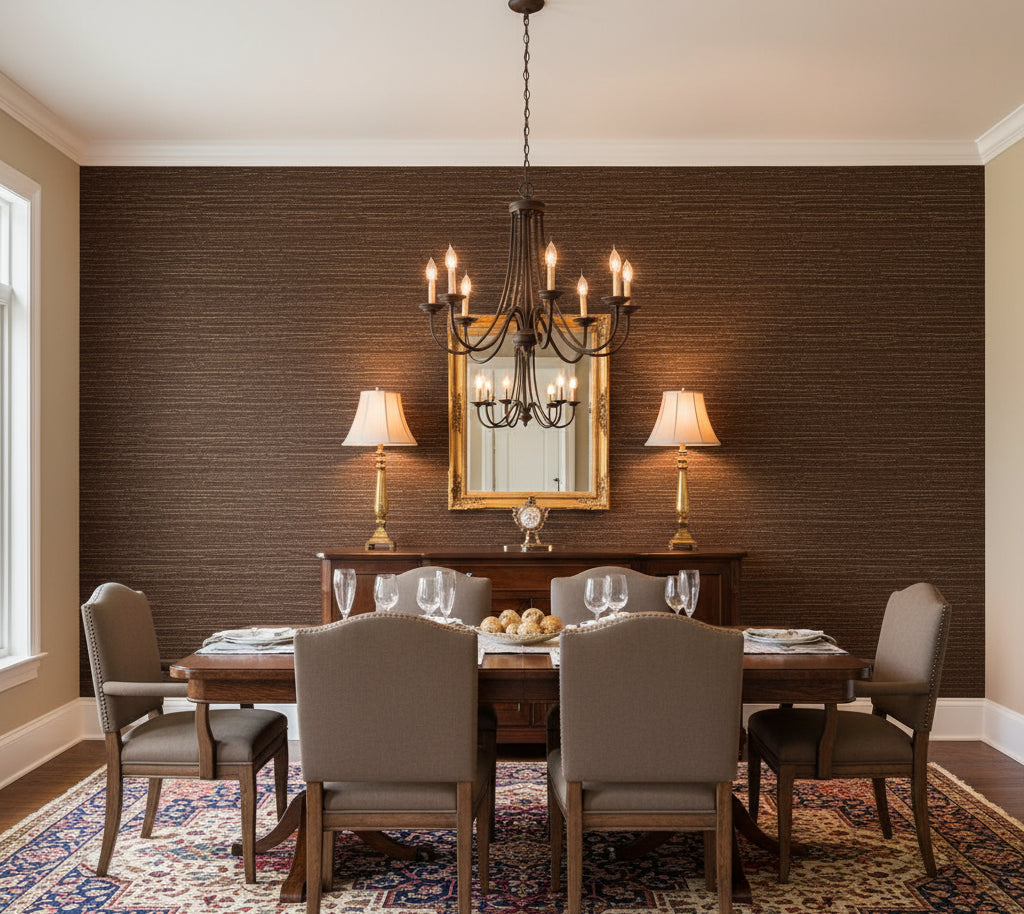 Placido Pleated Grasscloth | Phillipe Romano - dining room room setting