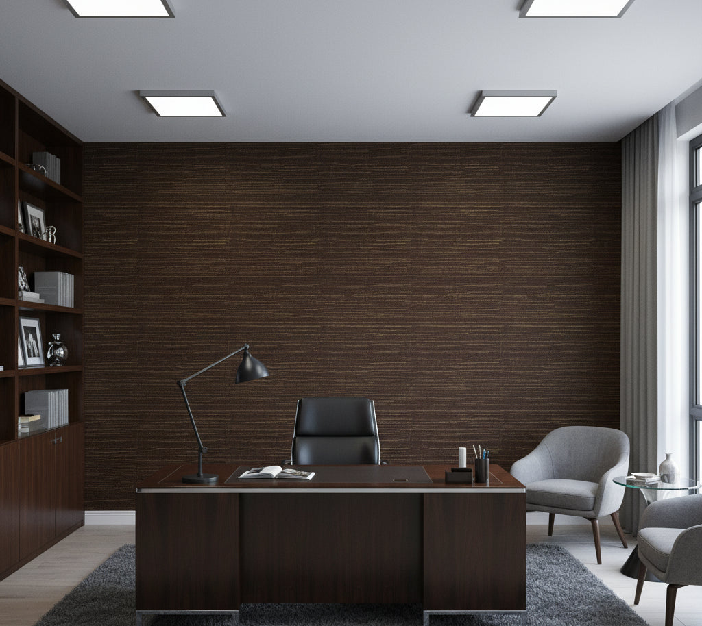 Placido Pleated Grasscloth | Phillipe Romano - office room setting