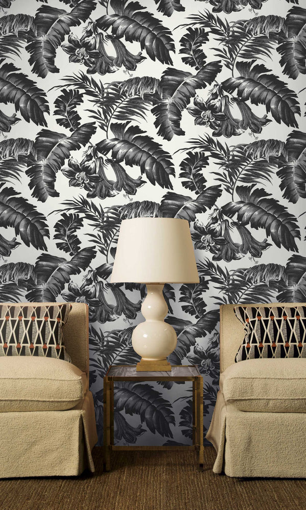 Plantation - Black&White By Gaston Y Daniela | Gaston Libreria |Botanical & Floral Tropical Wallcovering Print