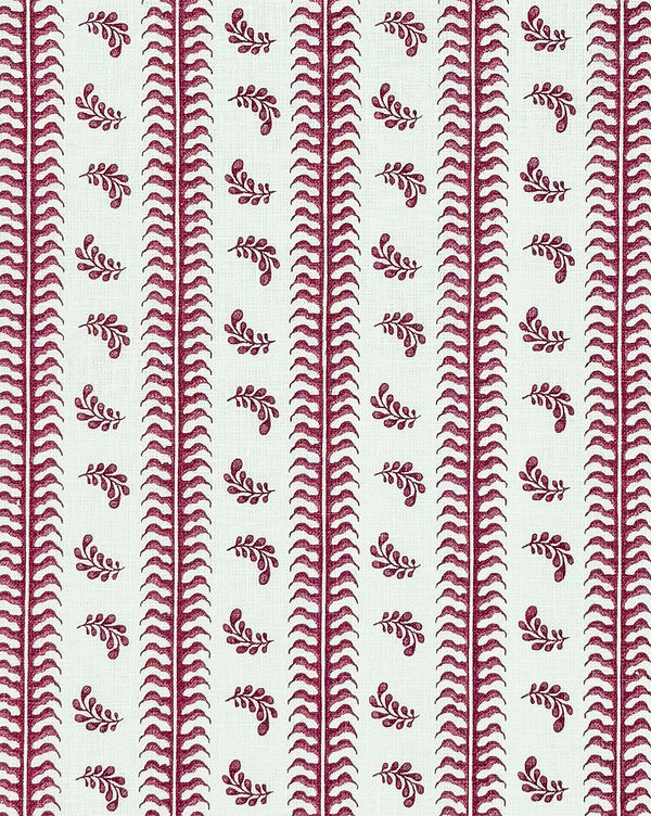 Montclair Stripe, Plum on White Linen Wallcoverings | Quadrille