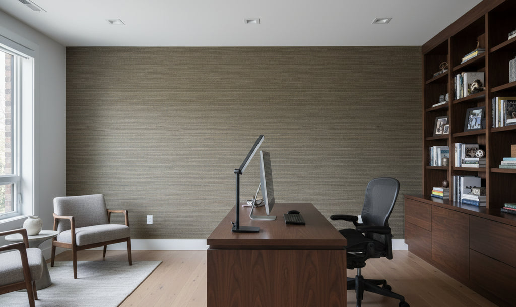 Pohaka Multi Color Grasscloth | Phillipe Romano - office room setting