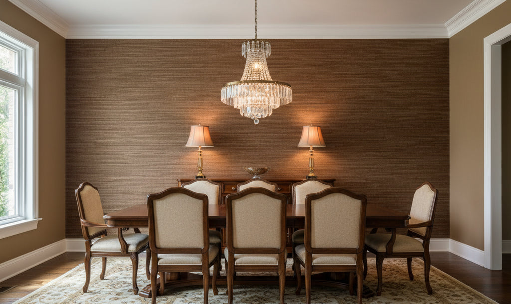 Pohaka Multi Color Grasscloth | Phillipe Romano - dining room room setting