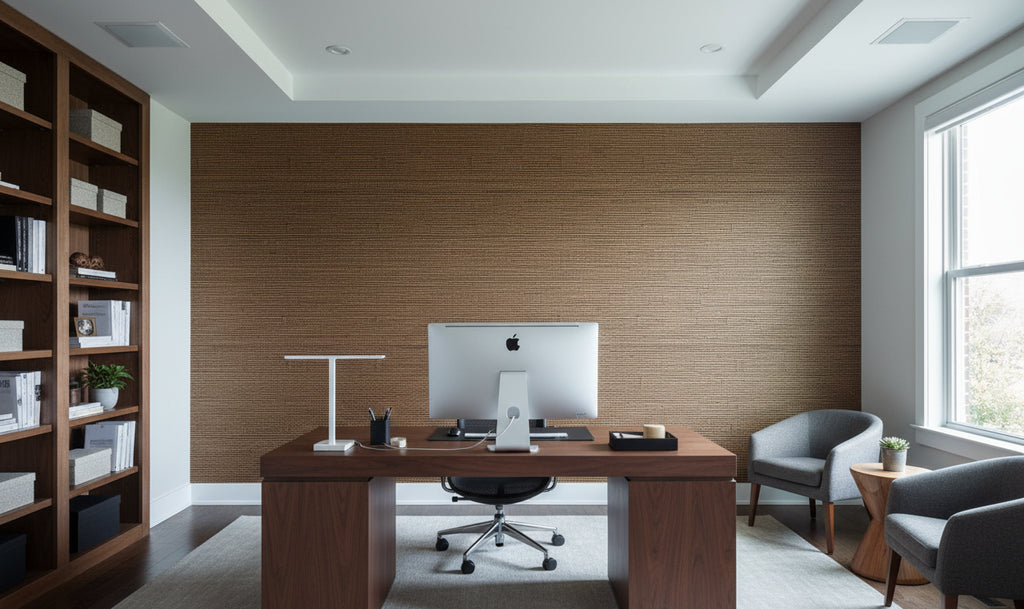 Pohaka Multi Color Grasscloth | Phillipe Romano - office room setting