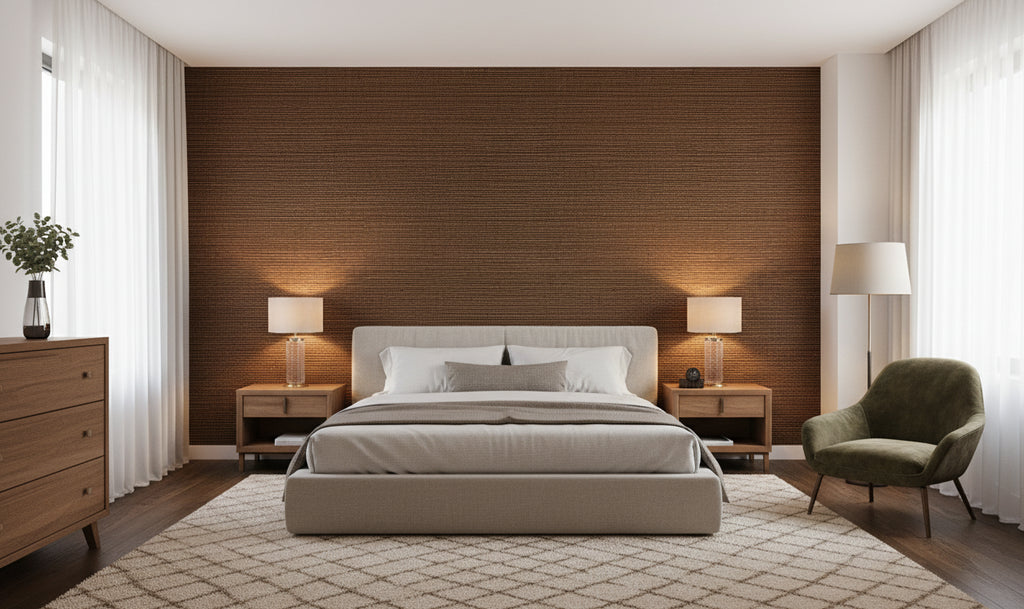 Pohaka Multi Color Grasscloth | Phillipe Romano - bedroom room setting