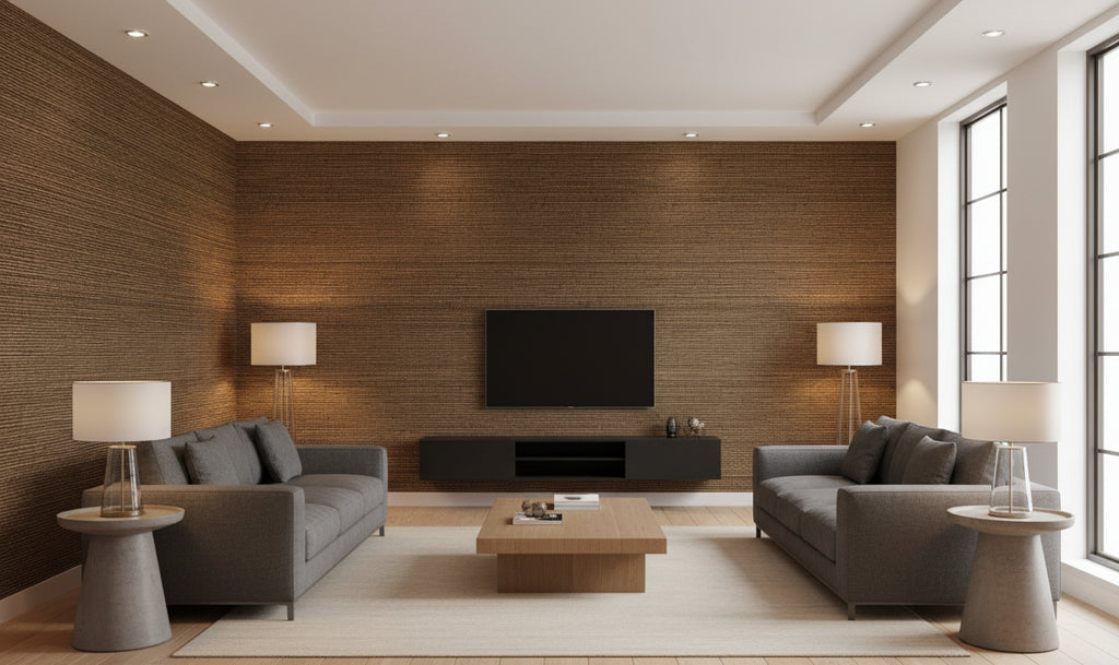 Pohaka Multi Color Grasscloth | Phillipe Romano - living room room setting