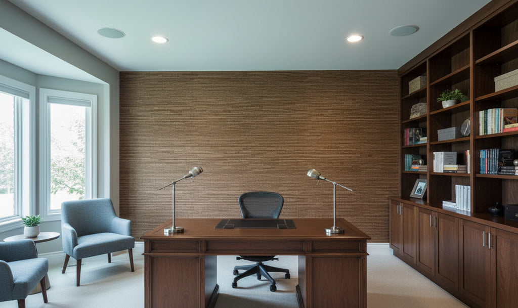 Pohaka Multi Color Grasscloth | Phillipe Romano - office room setting