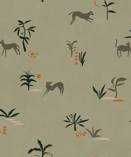 Prehistoric Creatures Green Wallcovering | Tres Tintas