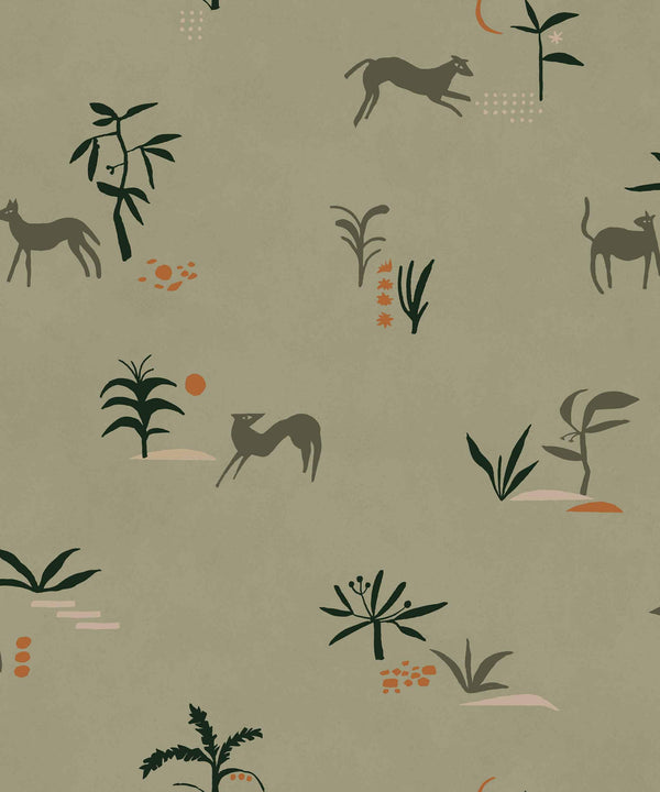 Prehistoric Creatures Green Wallcovering | Tres Tintas