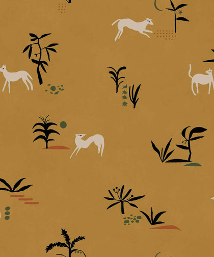 Prehistoric Creatures Ocher Wallcovering | Tres Tintas