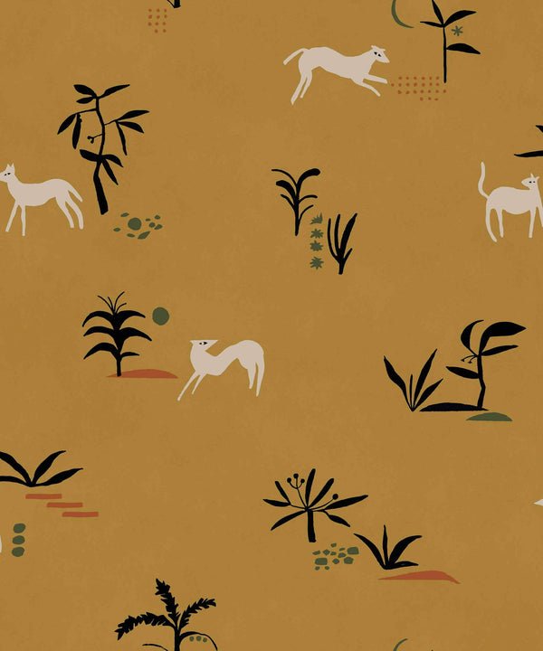Prehistoric Creatures Ocher Wallcovering | Tres Tintas