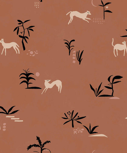 Prehistoric Creatures Red Wallcovering | Tres Tintas